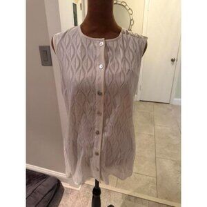 St. John White Sleeveless Silk Trim Button-Up Top Size Small